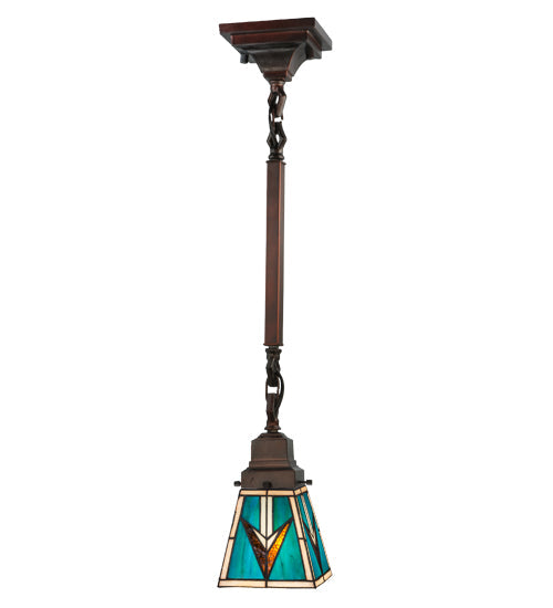 Meyda Lighting Valencia Mission 48976 5"Sq Mahogany Bronze Mini Pendant Light With Multi-Colored Stained Shade Glass
