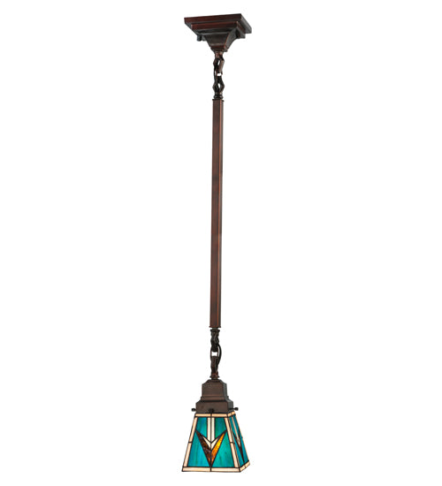 Meyda Lighting Valencia Mission 48977 5"Sq Mahogany Bronze Mini Pendant Light With Multi-Colored Stained Shade Glass