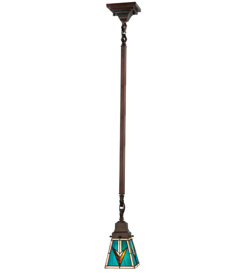Meyda Lighting Valencia Mission 48978 5"Sq Mahogany Bronze Mini Pendant Light With Multi-Colored Stained Shade Glass