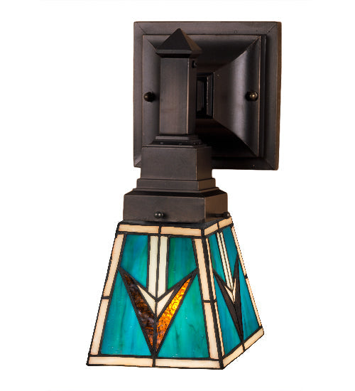 Meyda Lighting Valencia Mission 5" Mahogany Bronze Wall Sconce With Multi-Colored Shade Glass