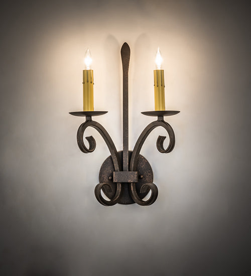 Meyda Lighting Valetta 10" 2-Light Gilded Tobacco Wall Sconce With Amber Faux Candlelight
