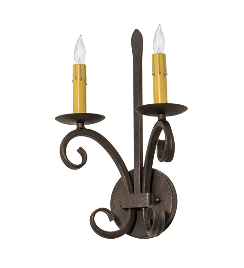 Meyda Lighting Valetta 10" 2-Light Gilded Tobacco Wall Sconce With Amber Faux Candlelight