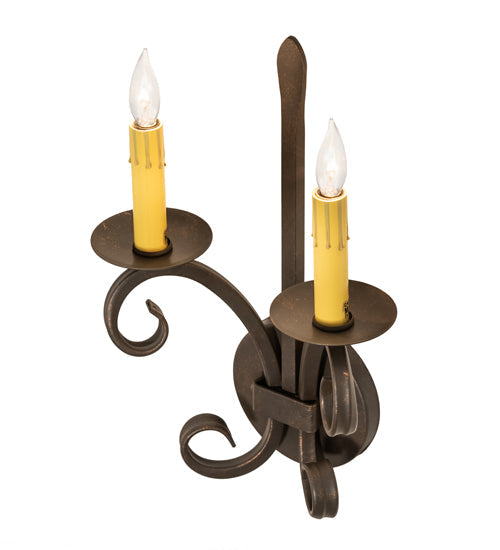 Meyda Lighting Valetta 10" 2-Light Gilded Tobacco Wall Sconce With Amber Faux Candlelight