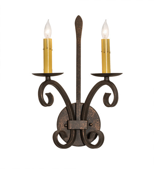 Meyda Lighting Valetta 10" 2-Light Gilded Tobacco Wall Sconce With Amber Faux Candlelight