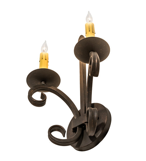 Meyda Lighting Valetta 10" 2-Light Gilded Tobacco Wall Sconce With Amber Faux Candlelight