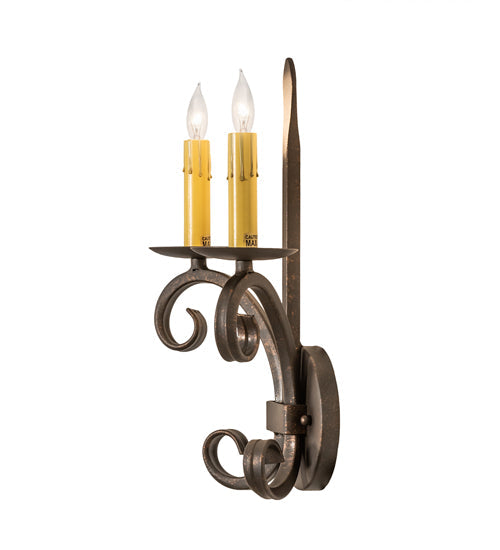 Meyda Lighting Valetta 10" 2-Light Gilded Tobacco Wall Sconce With Amber Faux Candlelight