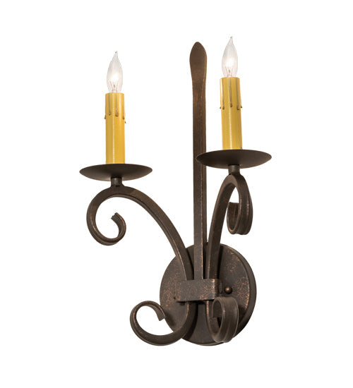 Meyda Lighting Valetta 10" 2-Light Gilded Tobacco Wall Sconce With Amber Faux Candlelight