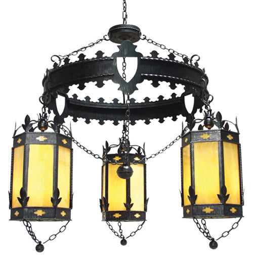 Meyda Lighting Valhalla 54" 3-Light Blackwash Chandelier With Ambra Siena Idalight Shade