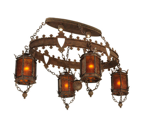 Meyda Lighting Valhalla 58" 6-Light Roccoco Chandelier With Amber Mica Shade Glass