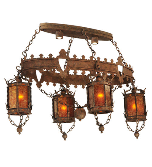 Meyda Lighting Valhalla 58" 6-Light Roccoco Chandelier With Amber Mica Shade Glass