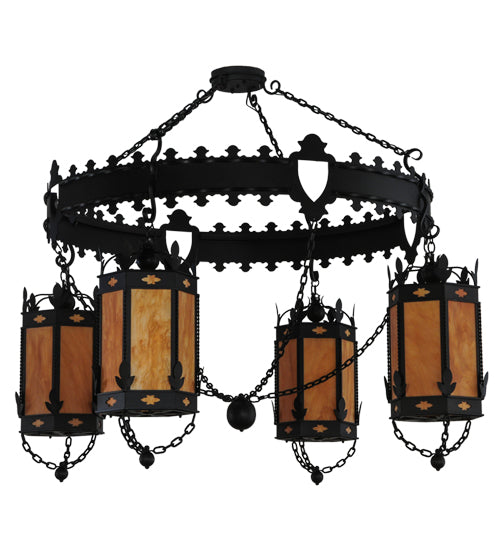 Meyda Lighting Valhalla 73" 4-Light Blackwash Chandelier With Ambra Siena Idalight Shade
