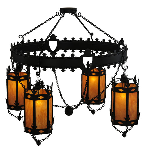 Meyda Lighting Valhalla 73" 4-Light Blackwash Chandelier With Ambra Siena Idalight Shade