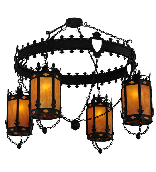 Meyda Lighting Valhalla 73" 4-Light Blackwash Chandelier With Ambra Siena Idalight Shade