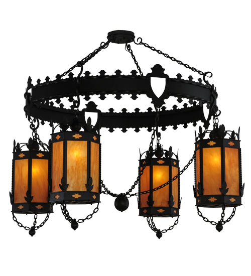 Meyda Lighting Valhalla 73" 4-Light Blackwash Chandelier With Ambra Siena Idalight Shade