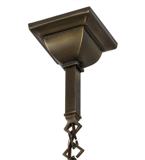 Meyda Lighting Valley View 30" 4-Light Antique Brass Mission Pendant Light With Beige Iridescent Shade Glass