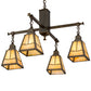 Meyda Lighting Valley View 30" 4-Light Antique Brass Mission Pendant Light With Beige Iridescent Shade Glass