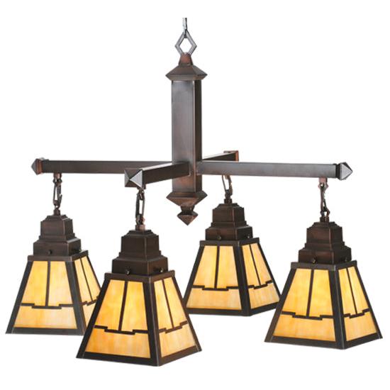 Meyda Lighting Valley View 30" 4-Light Mahogany Bronze Mission Chandelier With Beige Shade Glass