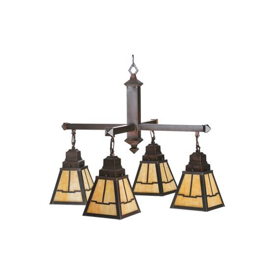 Meyda Lighting Valley View 30" 4-Light Mahogany Bronze Mission Chandelier With Beige Shade Glass