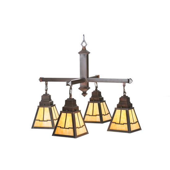 Meyda Lighting Valley View 30" 4-Light Mahogany Bronze Mission Chandelier With Beige Shade Glass
