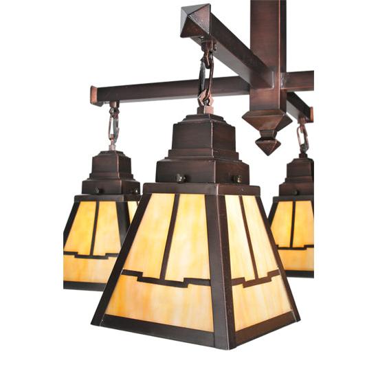 Meyda Lighting Valley View 30" 4-Light Mahogany Bronze Mission Chandelier With Beige Shade Glass