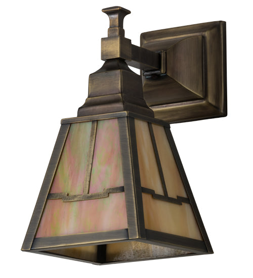 Meyda Lighting Valley View 6" Antique Brass Mission Wall Sconce With Beige Iridescent Shade Glass