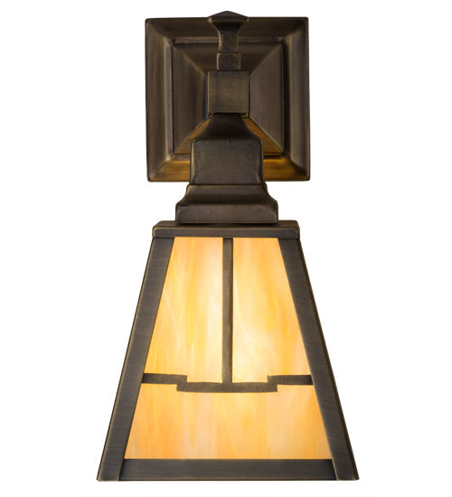 Meyda Lighting Valley View 6" Antique Brass Mission Wall Sconce With Beige Iridescent Shade Glass