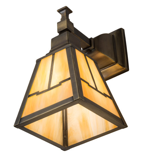Meyda Lighting Valley View 6" Antique Brass Mission Wall Sconce With Beige Iridescent Shade Glass