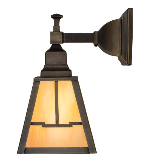 Meyda Lighting Valley View 6" Antique Brass Mission Wall Sconce With Beige Iridescent Shade Glass