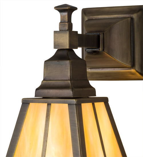 Meyda Lighting Valley View 6" Antique Brass Mission Wall Sconce With Beige Iridescent Shade Glass