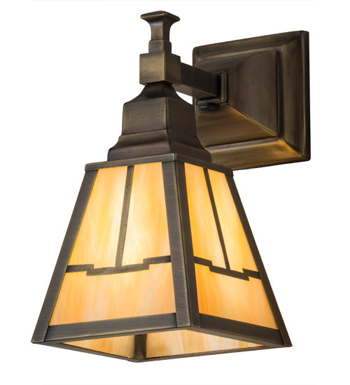 Meyda Lighting Valley View 6" Antique Brass Mission Wall Sconce With Beige Iridescent Shade Glass