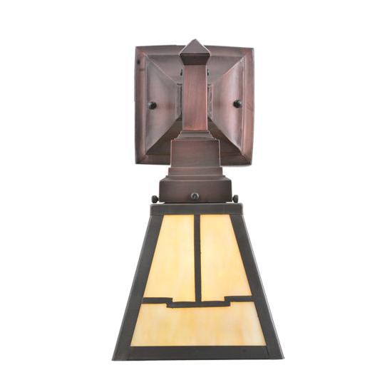 Meyda Lighting Valley View 6" Craftsman Brown on Brass Wall Sconce With Beige Shade Glass