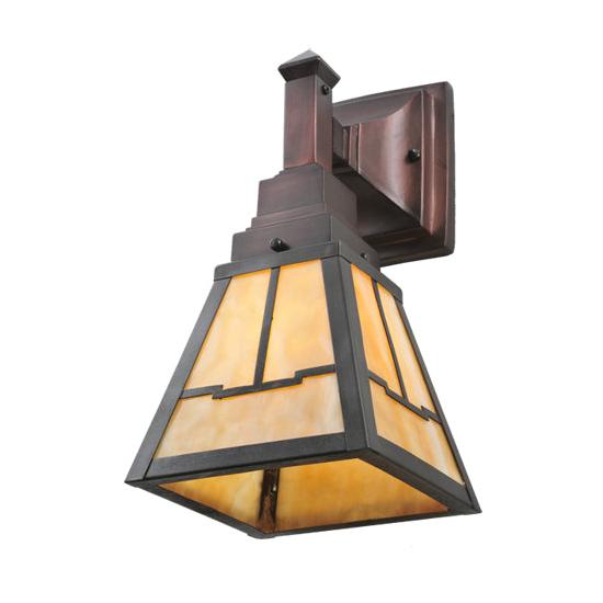 Meyda Lighting Valley View 6" Craftsman Brown on Brass Wall Sconce With Beige Shade Glass