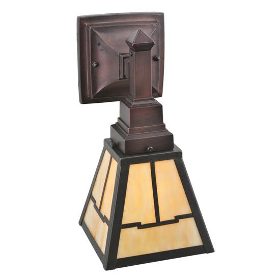 Meyda Lighting Valley View 6" Craftsman Brown on Brass Wall Sconce With Beige Shade Glass