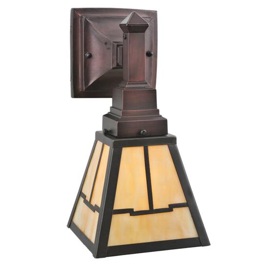 Meyda Lighting Valley View 6" Craftsman Brown on Brass Wall Sconce With Beige Shade Glass