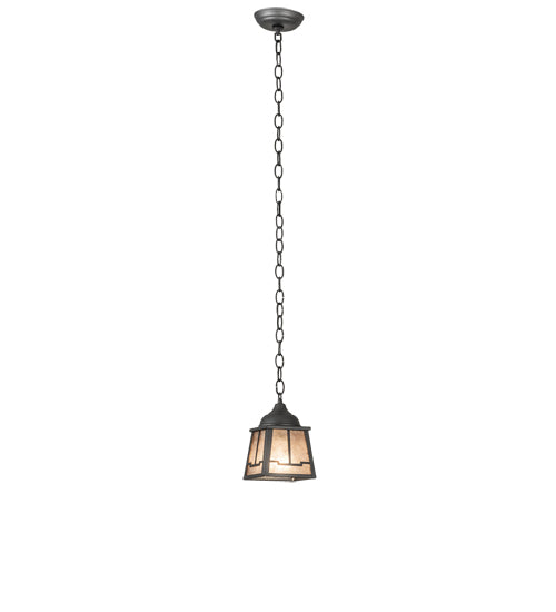 Meyda Lighting Valley View 6"Sq Gun Metal Gray Mini Pendant Light With Silver Mica Shade Glass