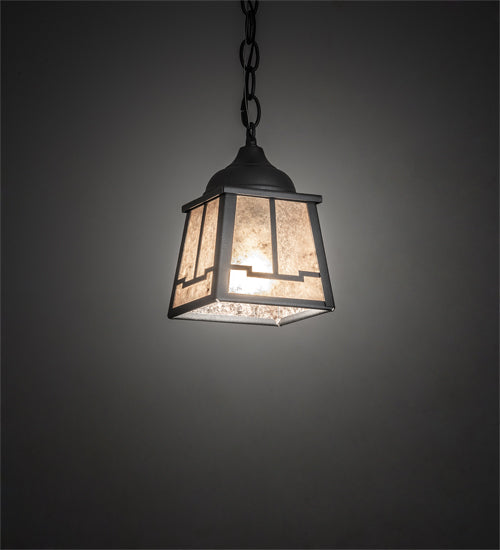 Meyda Lighting Valley View 6"Sq Gun Metal Gray Mini Pendant Light With Silver Mica Shade Glass