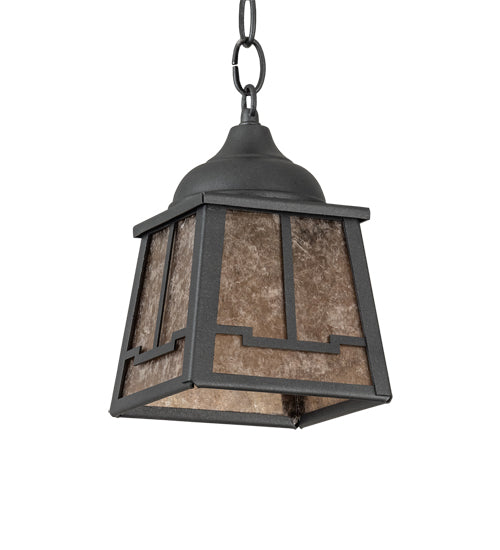 Meyda Lighting Valley View 6"Sq Gun Metal Gray Mini Pendant Light With Silver Mica Shade Glass
