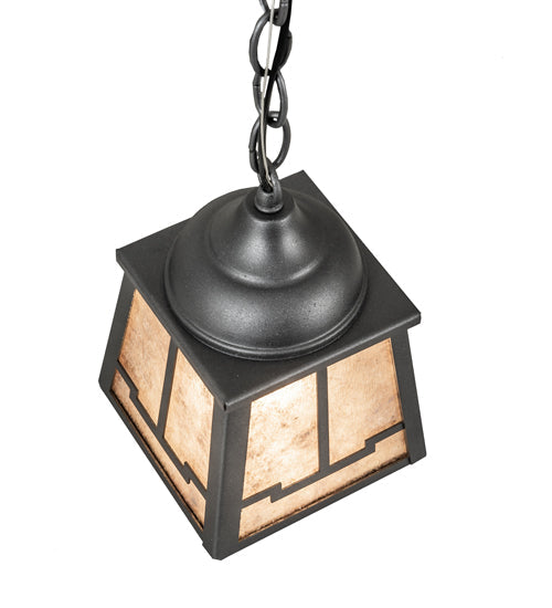 Meyda Lighting Valley View 6"Sq Gun Metal Gray Mini Pendant Light With Silver Mica Shade Glass