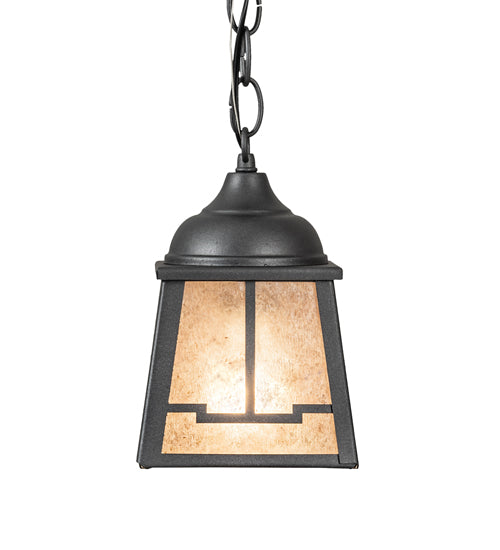 Meyda Lighting Valley View 6"Sq Gun Metal Gray Mini Pendant Light With Silver Mica Shade Glass