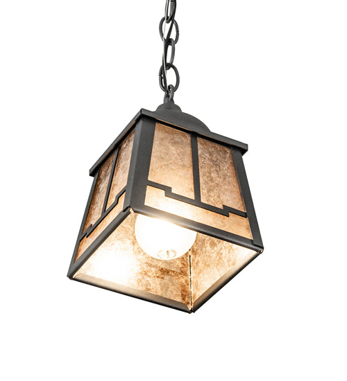 Meyda Lighting Valley View 6"Sq Gun Metal Gray Mini Pendant Light With Silver Mica Shade Glass