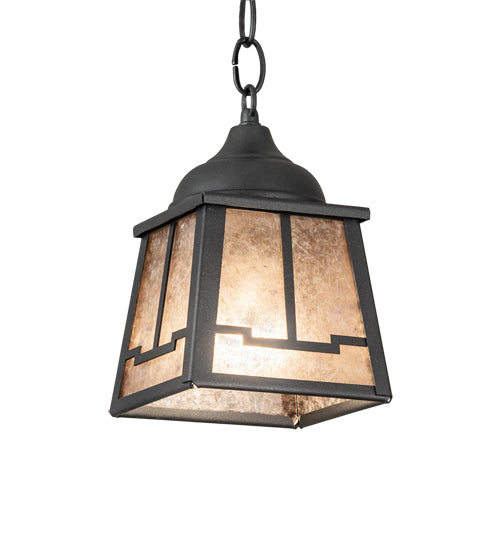 Meyda Lighting Valley View 6"Sq Gun Metal Gray Mini Pendant Light With Silver Mica Shade Glass