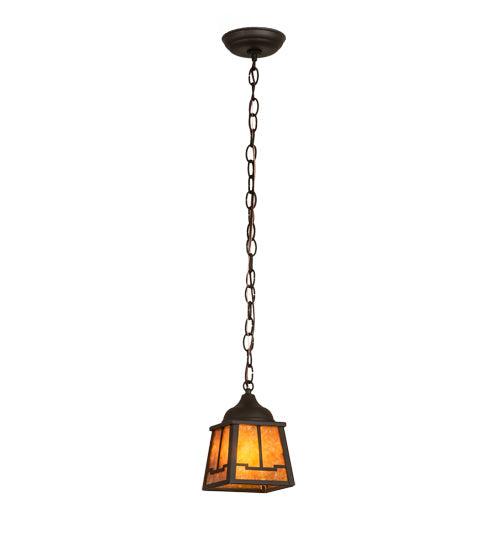 Meyda Lighting Valley View 6"Sq Oil Rubbed Bronze Mini Pendant Light With Amber Mica Shade Glass