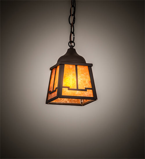 Meyda Lighting Valley View 6"Sq Oil Rubbed Bronze Mini Pendant Light With Amber Mica Shade Glass