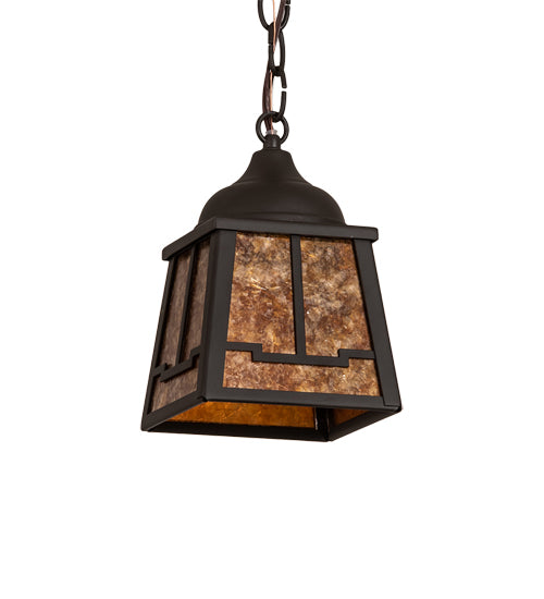 Meyda Lighting Valley View 6"Sq Oil Rubbed Bronze Mini Pendant Light With Amber Mica Shade Glass