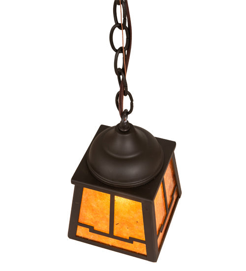 Meyda Lighting Valley View 6"Sq Oil Rubbed Bronze Mini Pendant Light With Amber Mica Shade Glass