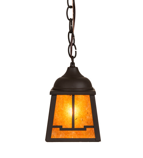 Meyda Lighting Valley View 6"Sq Oil Rubbed Bronze Mini Pendant Light With Amber Mica Shade Glass