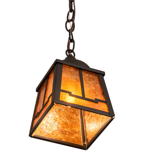Meyda Lighting Valley View 6"Sq Oil Rubbed Bronze Mini Pendant Light With Amber Mica Shade Glass