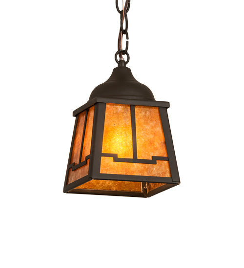 Meyda Lighting Valley View 6"Sq Oil Rubbed Bronze Mini Pendant Light With Amber Mica Shade Glass
