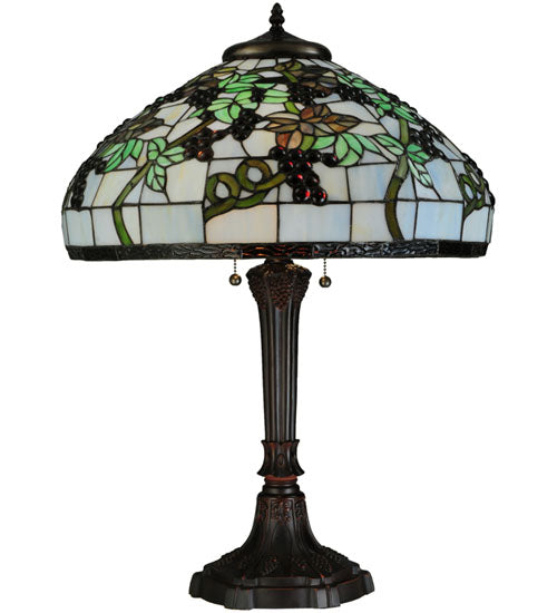 Meyda Lighting Veneto 28" 2-Light Mahogany Bronze Table Lamp With Multi-Colored Shade Glass