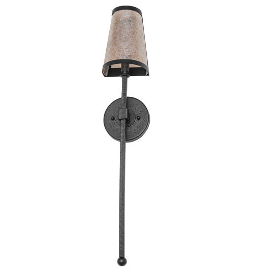 Meyda Lighting Verheven 5" Black Satin Wrought Iron Wall Sconce With Silver Mica Shade Glass